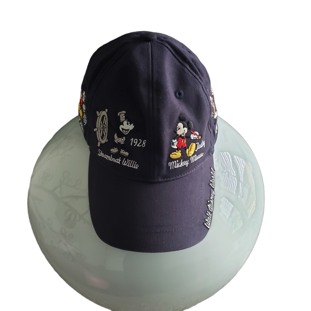 Walt Disney World Hat. Adult. Features the History of Mickey Mouse. Dark Blue.